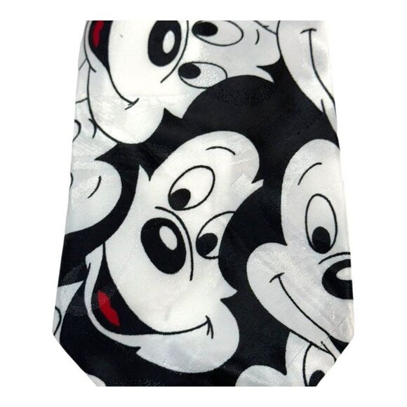 Mickey Mouse Print Polyester Tie By Balancine Hot Cakes Disney Black White Face - Picture 3 of 6
